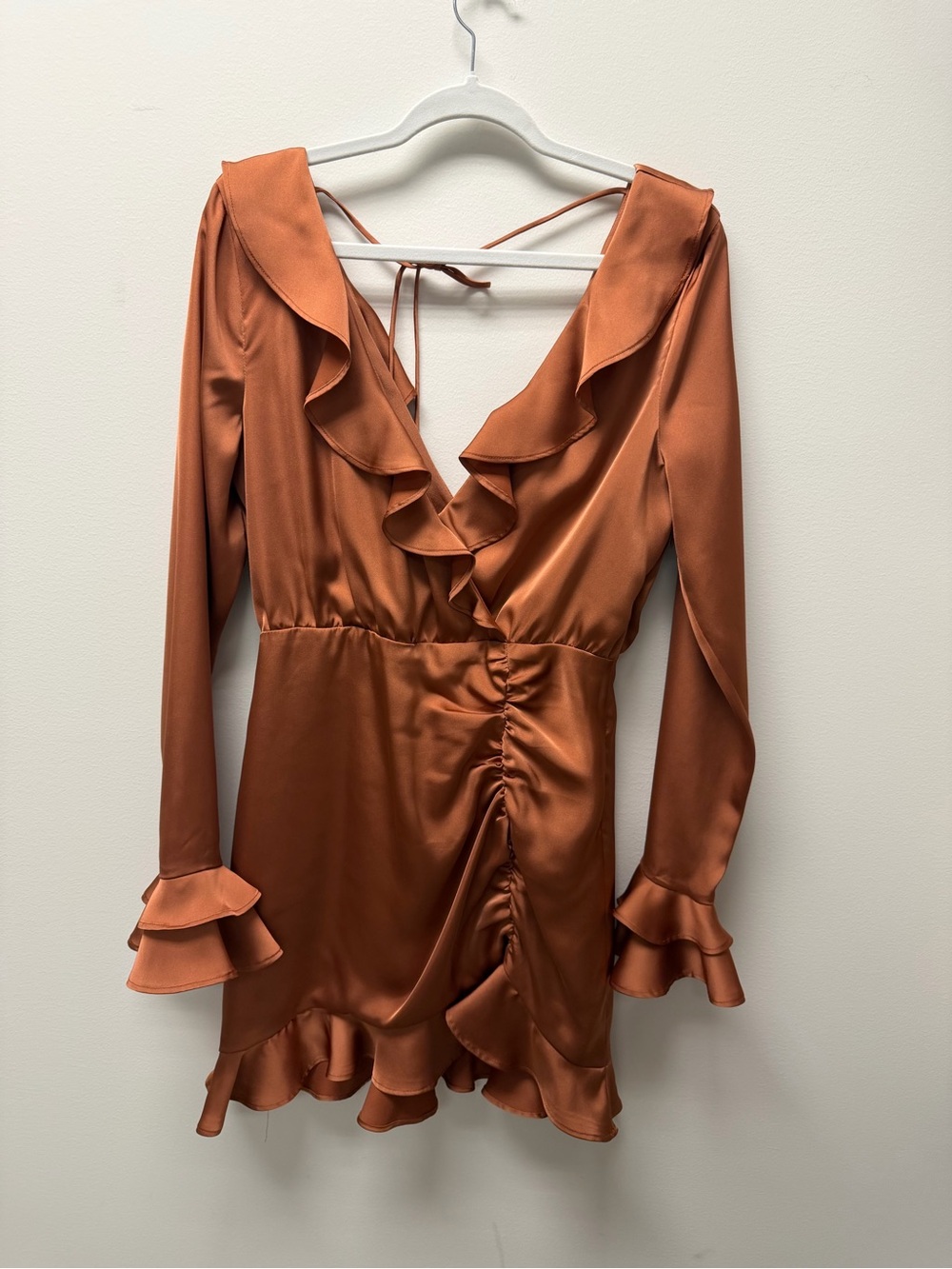 MAJORELLE Rust Satin Ruffle Dress - Picture 3 of 4